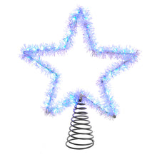 Load image into Gallery viewer, Cool White Silver Tinsel Star Tree Topper 55 Light
