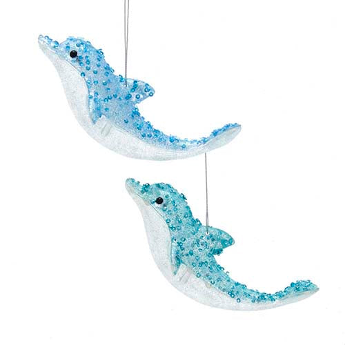 Blue and Teal Glitter Dolphin Ornament Set of 2