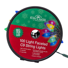 Load image into Gallery viewer, Multicolor LED Faceted C9 Green Wire String 100 Light Set 66&#39;
